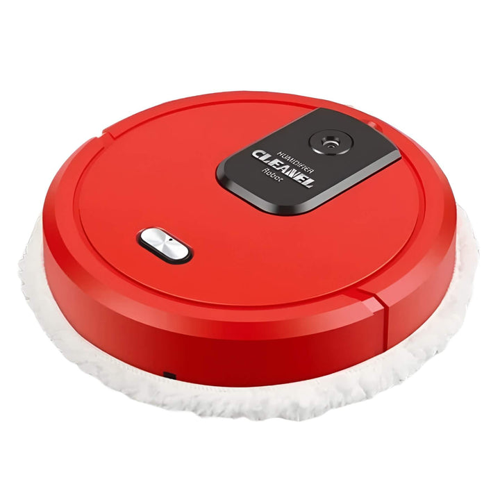 CleanBot automatische dweilrobot reinigt glimmende vloer in modern thuisinterieur, voor slimme schoonmaak.