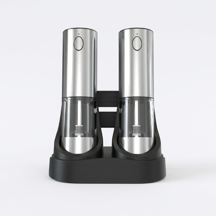 Luxe cadeau: automatische zout- en pepermolens. Vergemakkelijkt het kruiden van al je gerechten.