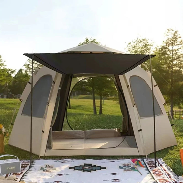 Automatische kampeertent met UV- en waterbescherming voor comfortabel buitenleven en snelle opzet.