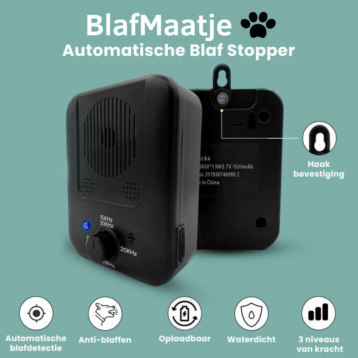 Compacte ultrasone blafstopper die ongewenst blaffen automatisch corrigeert voor een stille woning.