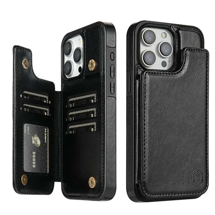 Duurzame lederen smartphonehoes die bescherming biedt en als pasjeshouder dient, stijlvol design.