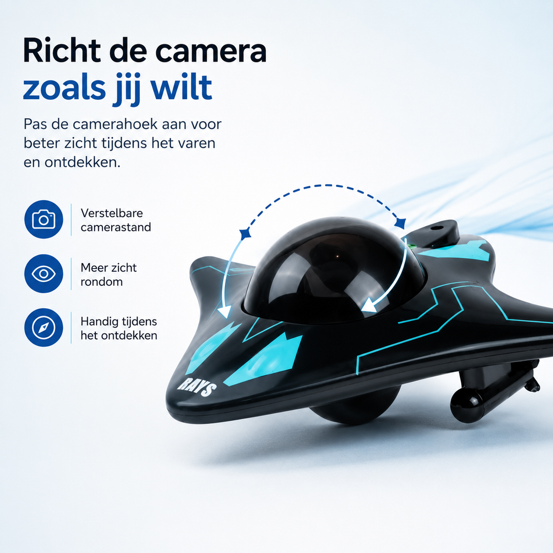 Detailopname van de verstelbare camera op de RC onderzeeër