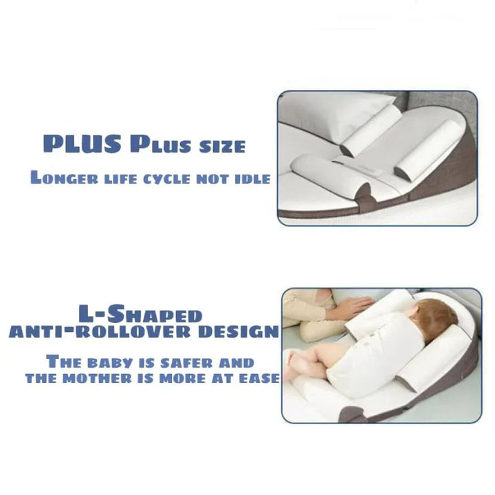 Veiligheidskussen: baby wigkussen voor pasgeboren, helpt bij zijslapen en vermindert reflux in babybed.
