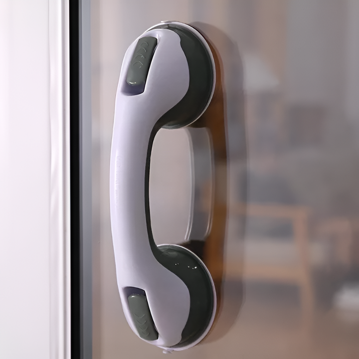 Stevige badkamer hulpgreep met zuignappen voor stabiliteit en veiligheid, ideaal voor senioren, makkelijk verplaatsbaar.
