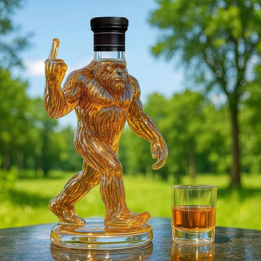 Unieke glazen Bigfoot decanter, spiritusfles voor drank. Perfect humoristisch geschenk en decoratie voor thuis.