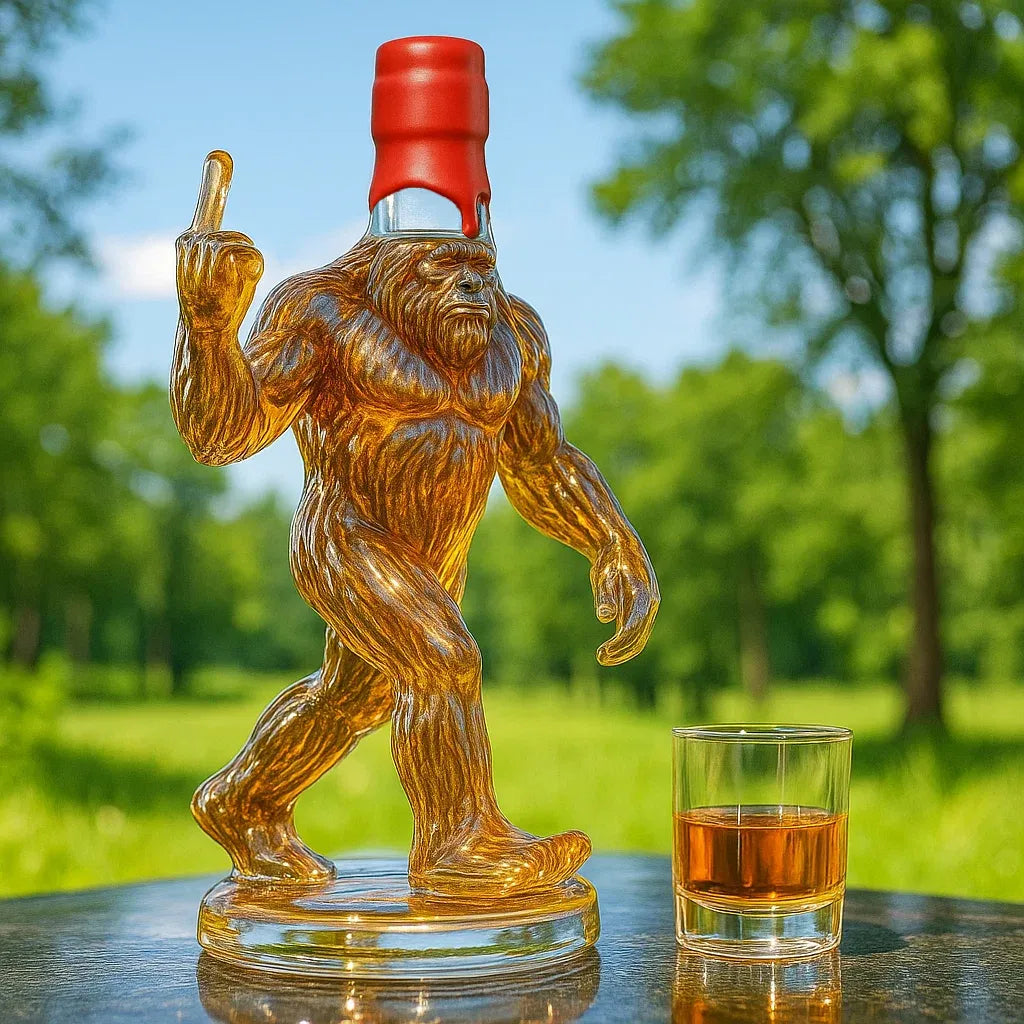 Humoristische Bigfoot whiskey decanter, een origineel geschenk. Stijlvolle karaf voor drank, een unieke toevoeging.