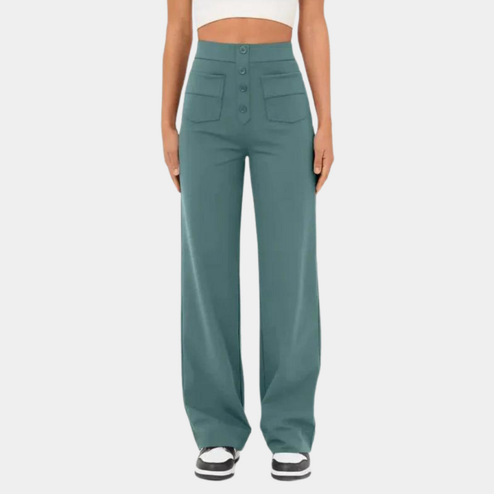 "Blaue damesbroek met hoge taille, elegante snit voor zomer en formeel gebruik, comfortabel en flatterend voor elk figuur."
