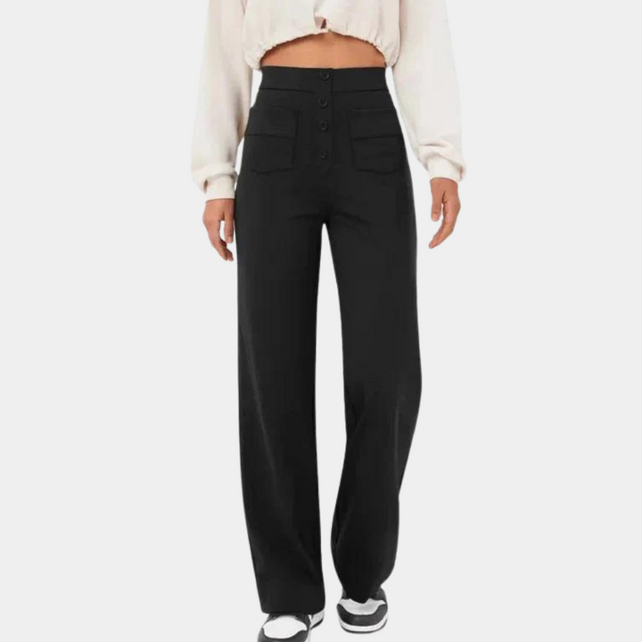 "Blaue damesbroek met hoge taille, elegante snit voor zomer en formeel gebruik, comfortabel en flatterend voor elk figuur."