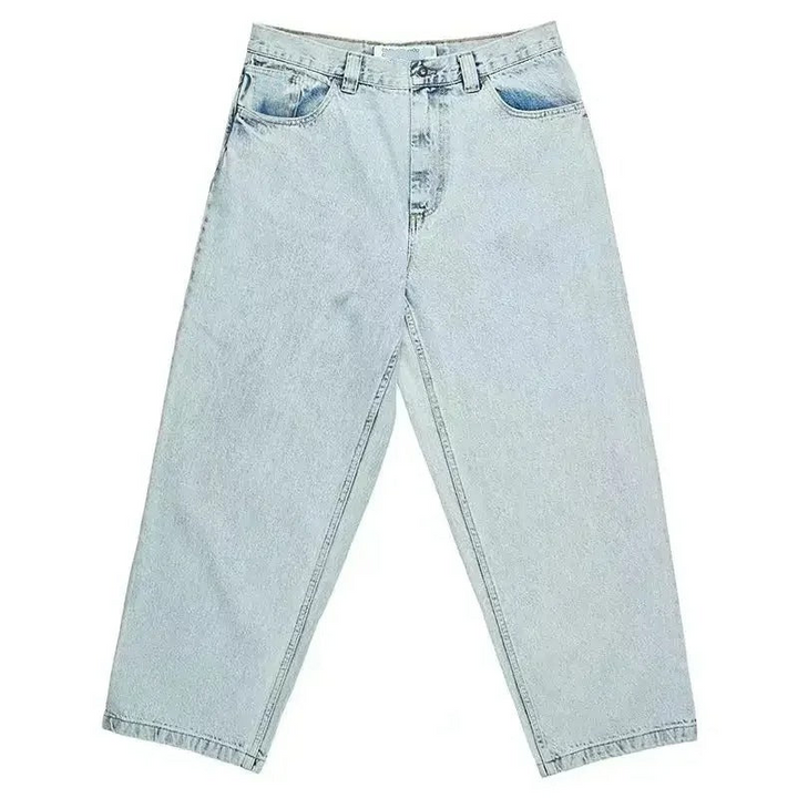"Blauw oversized heren baggy skater jeans met losse pasvorm, perfect voor streetwear en casual stijl."