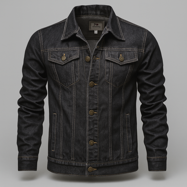 Blauwe heren denim truckerjack, tijdloos spijkerjack voor casual bovenkleding, ideaal voor lente en herfst.