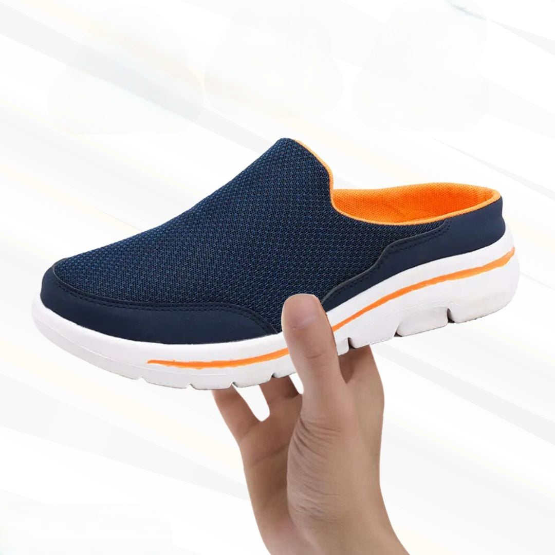 Grijze orthopedische instappers voor heren, barefoot gevoel, ideaal voor dagelijks comfort en wandelen.
