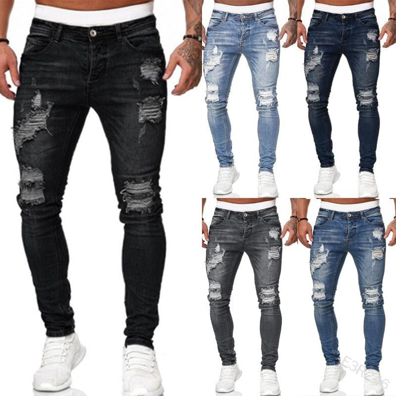 Trendy heren ripped jeans slim fit. Gedurfde, comfortabele casual broek met scheuren, ideaal voor elke dag.