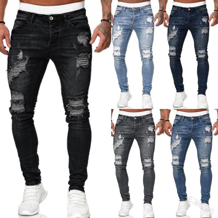 Trendy heren ripped jeans slim fit. Gedurfde, comfortabele casual broek met scheuren, ideaal voor elke dag.