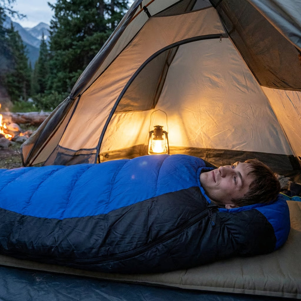 Grote & lange unisex slaapzak voor koude outdoor nachten. Perfect voor kamperen, backpacken en winteravonturen.