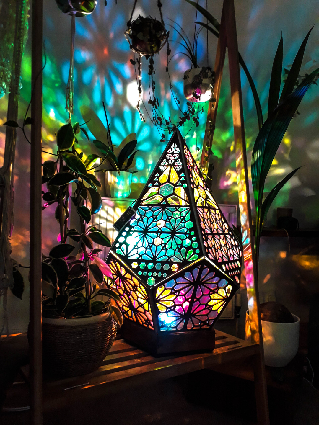 Boheemse diamanten LED sfeerlamp met USB-voeding, perfect voor gezellige woondecoratie.