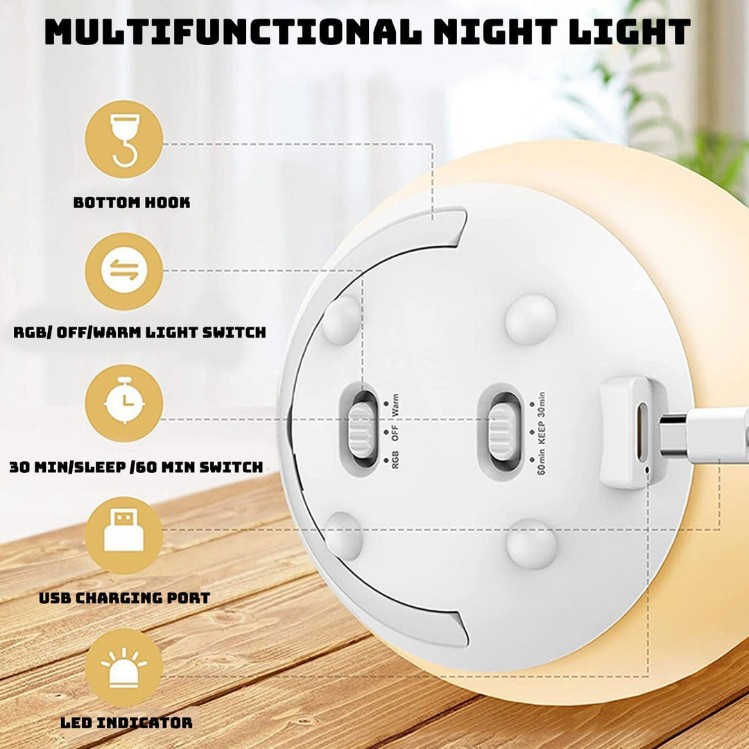 Oogvriendelijk nachtlampje met warm LED licht, ideaal voor nachtvoedingen en luierwissels.