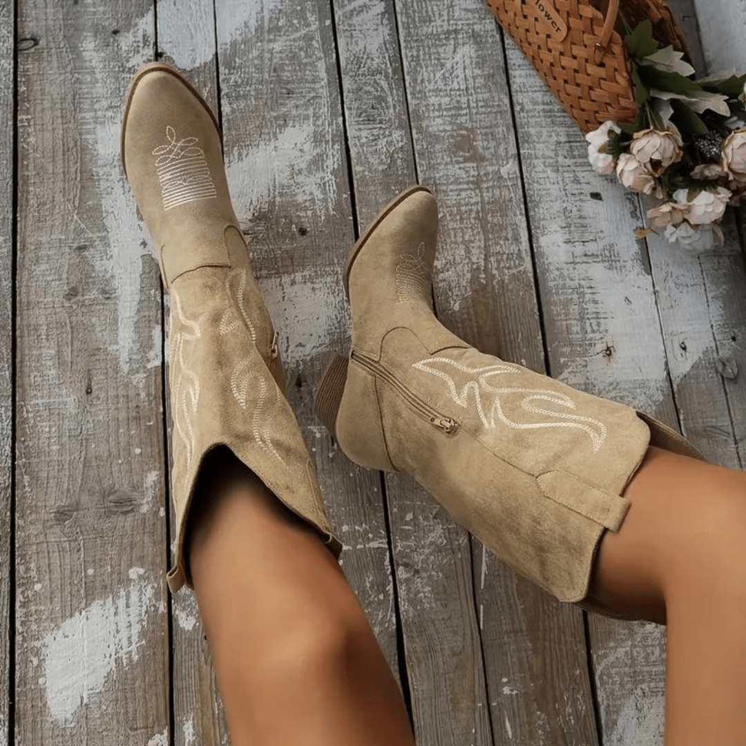 Dames cowboylaarzen Ruby in kaki kleur met western stiksels