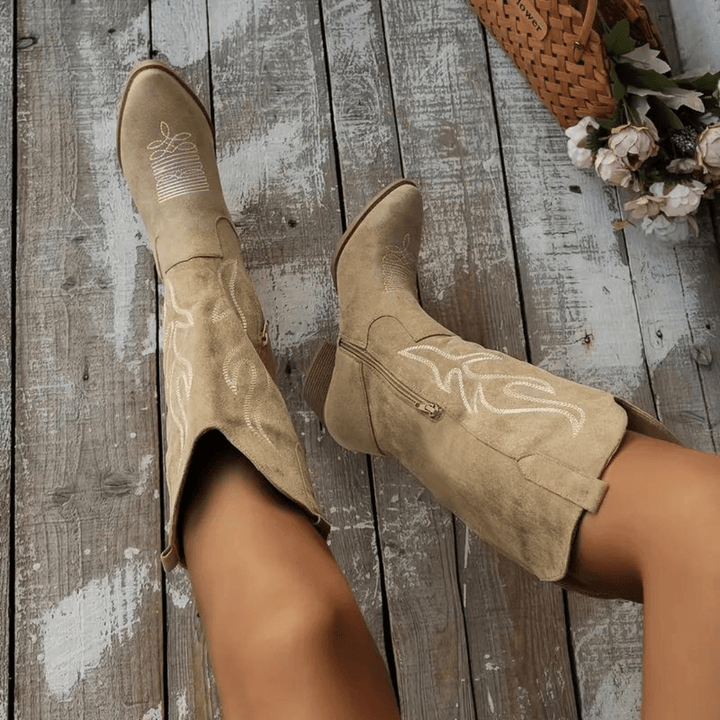 Dames cowboylaarzen Ruby in kaki kleur met western stiksels