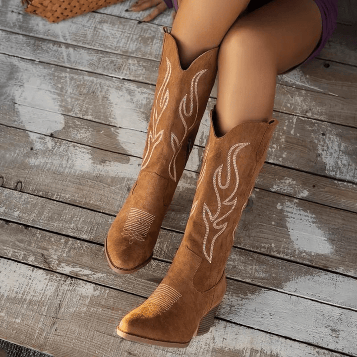 Kaki dames cowboylaarzen Ruby met ritssluiting en western stiksels