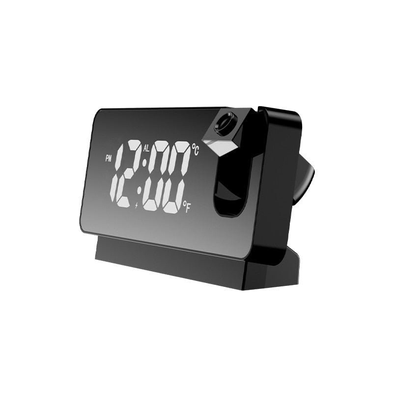 Digitale projectie wekker met spiegel display, temperatuur en luchtvochtigheid, ideaal voor naast bed.