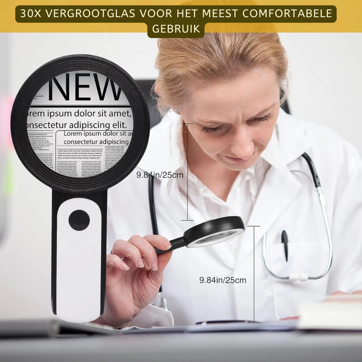 BrightView Pro 30x vergrotende lens met LED verlichting voor inspectie, hobby en precisiewerk. Perfect voor kleine details.