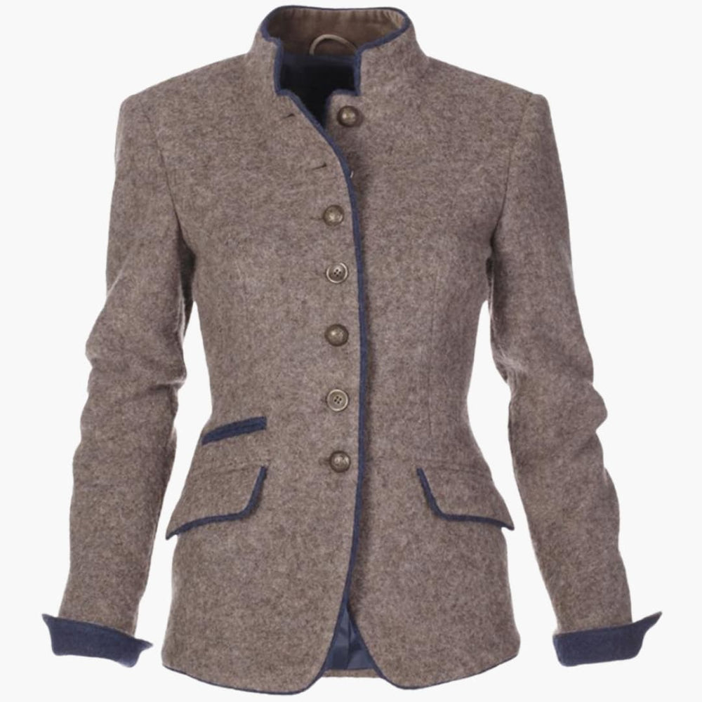 Stijlvolle damesblazer met reverskraag en knoopsluiting, perfect voor een smartcasual of dagelijkse outfit.