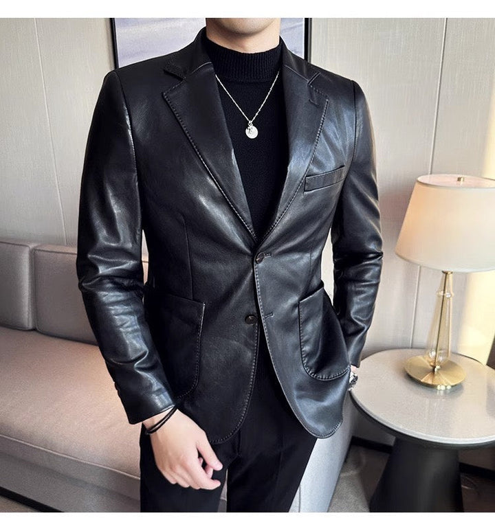 Bruine leren heren blazer Maverik, elegant en veelzijdig. Perfect voor stijlvolle zakelijke of casual looks.
