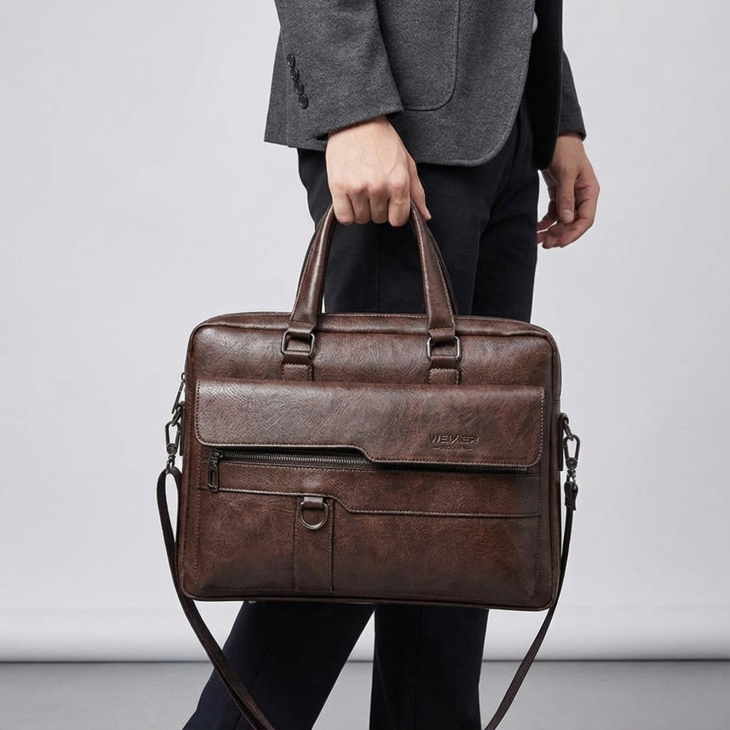 Professionele unisex laptoptas MetroBrief, een stijlvolle PU leren aktetas en reistas voor zakelijk gebruik.