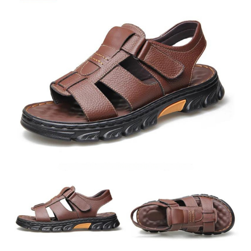 Zomerse Thijs herensandalen van ademend leer, met verstelbare banden voor perfecte pasvorm en comfort.