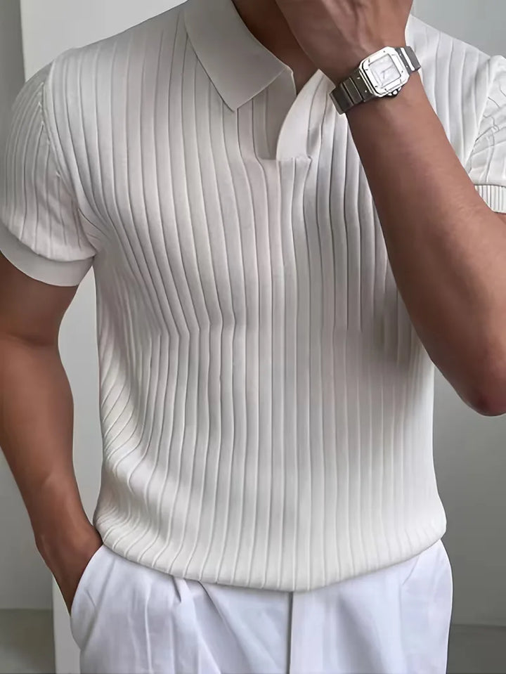 Witte heren gebreide polo met klassieke V-hals