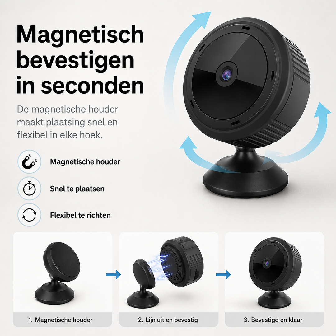 Scherpe IR nachtzicht beelden van de 1080P HD mini beveiligingscamera, ook in het donker.
