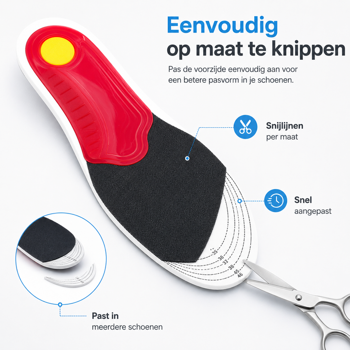 Anatomisch gevormde 3D inlegzolen voor volledige voetondersteuning, perfect voor langdurig comfort.