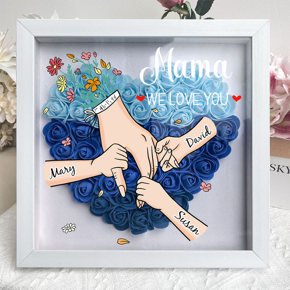 Elegante schaduwbox met gepersonaliseerde namen, een speciaal en tijdloos familie cadeau.