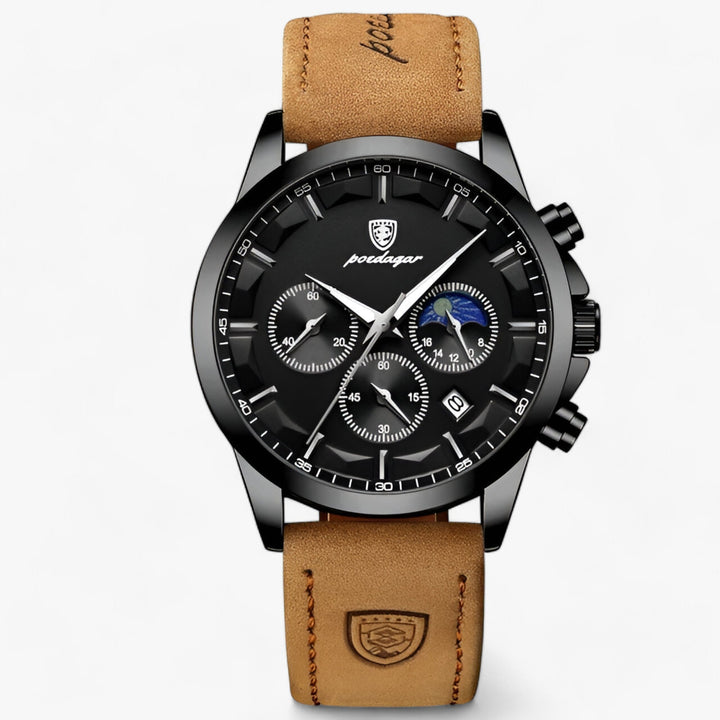 Tijdloos en waterdicht Cassian herenhorloge. De leren band zorgt voor comfort en een luxe, elegante uitstraling.