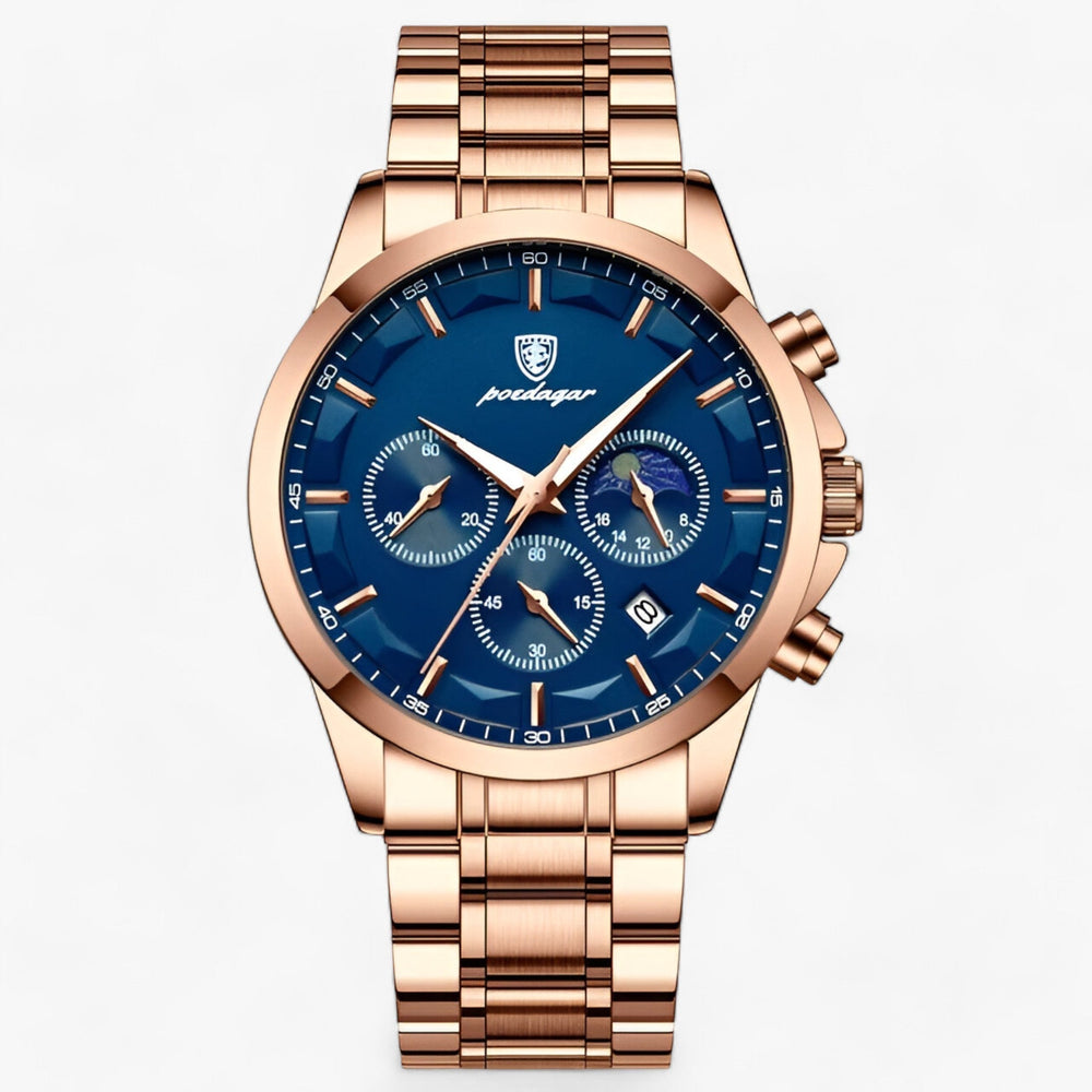 Waterdicht Cassian herenhorloge met zwarte leren band. Stijlvol en duurzaam accessoire voor elke gelegenheid.