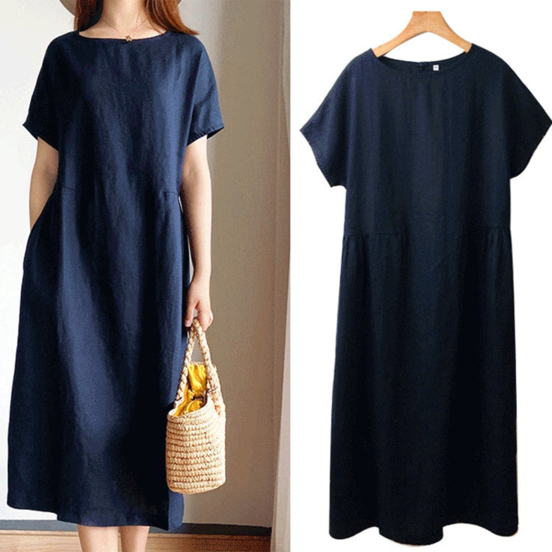 Modieuze casual midi jurk voor dames, korte mouwen, perfect als lichte zomerjurk.
