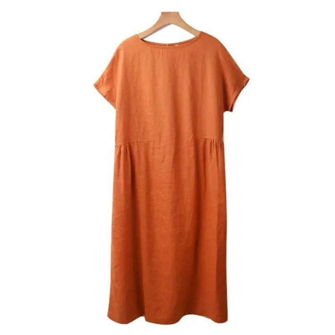Veelzijdige dames midi jurk met korte mouwen, casual stijl, losse pasvorm, ideaal voor dagelijks comfort.