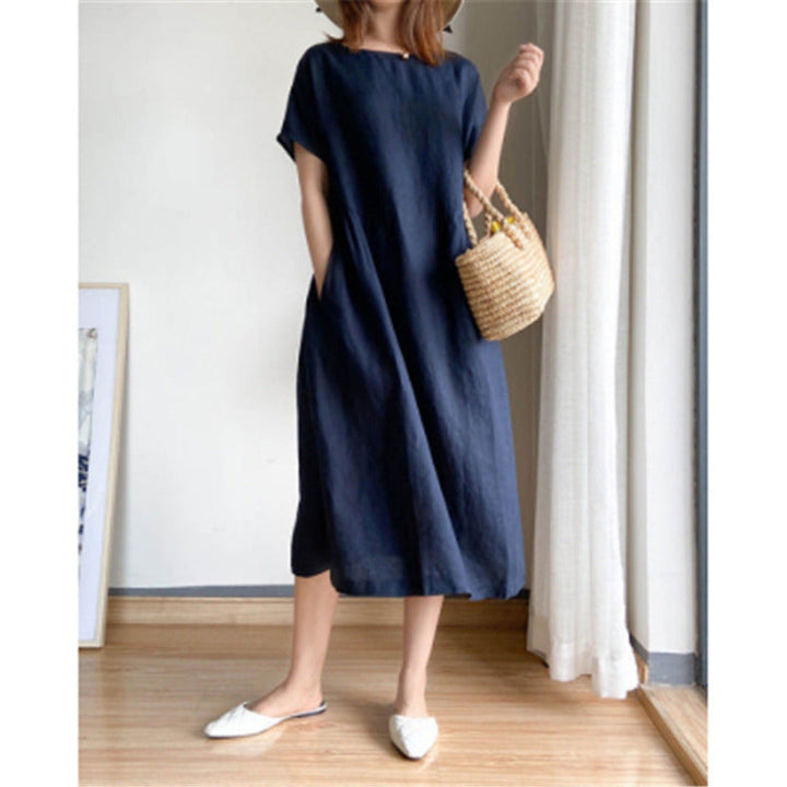 Elegante casual midi jurk voor dames, korte mouwen, veelzijdig en perfect voor de zomer.