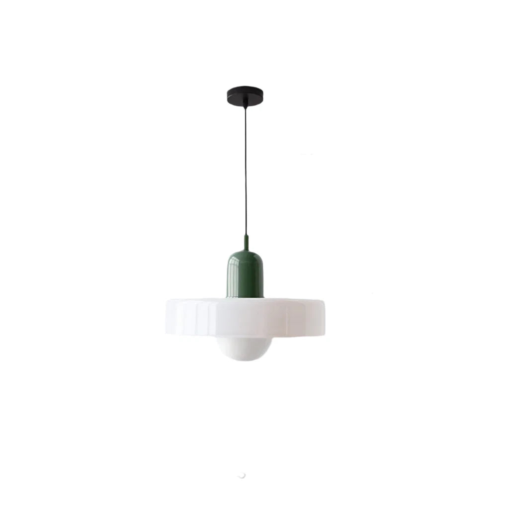CelestiGlass hanglamp in woonkamer; decoratieve glazen designverlichting.