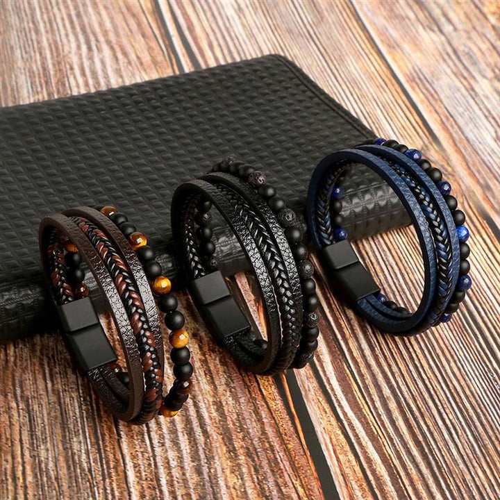 Leren heren polsbandenset 'Armand' in modern design. Chique accessoire voor mannen, verkrijgbaar in diverse kleuren.