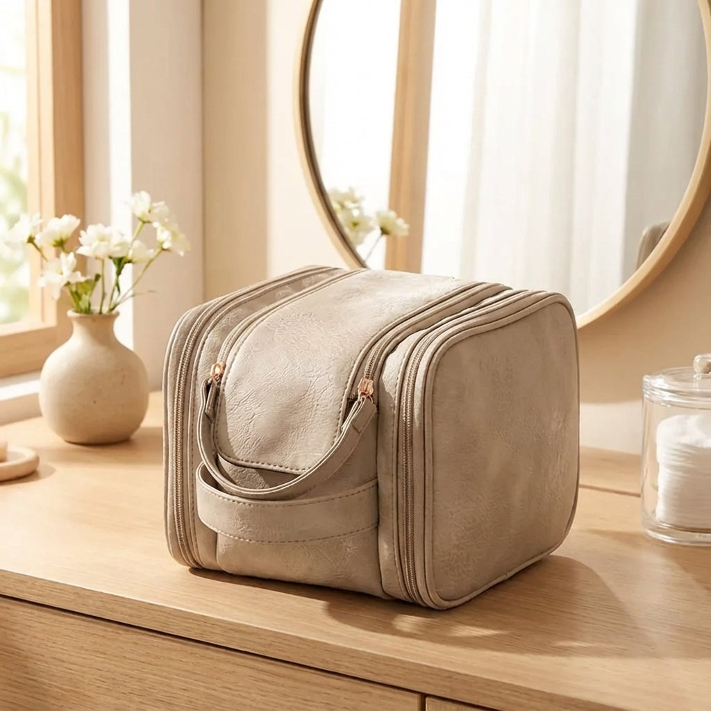 Chique waterdichte toilettas Beautique voor make-up, cosmetica & reizen. Perfect voor dames.