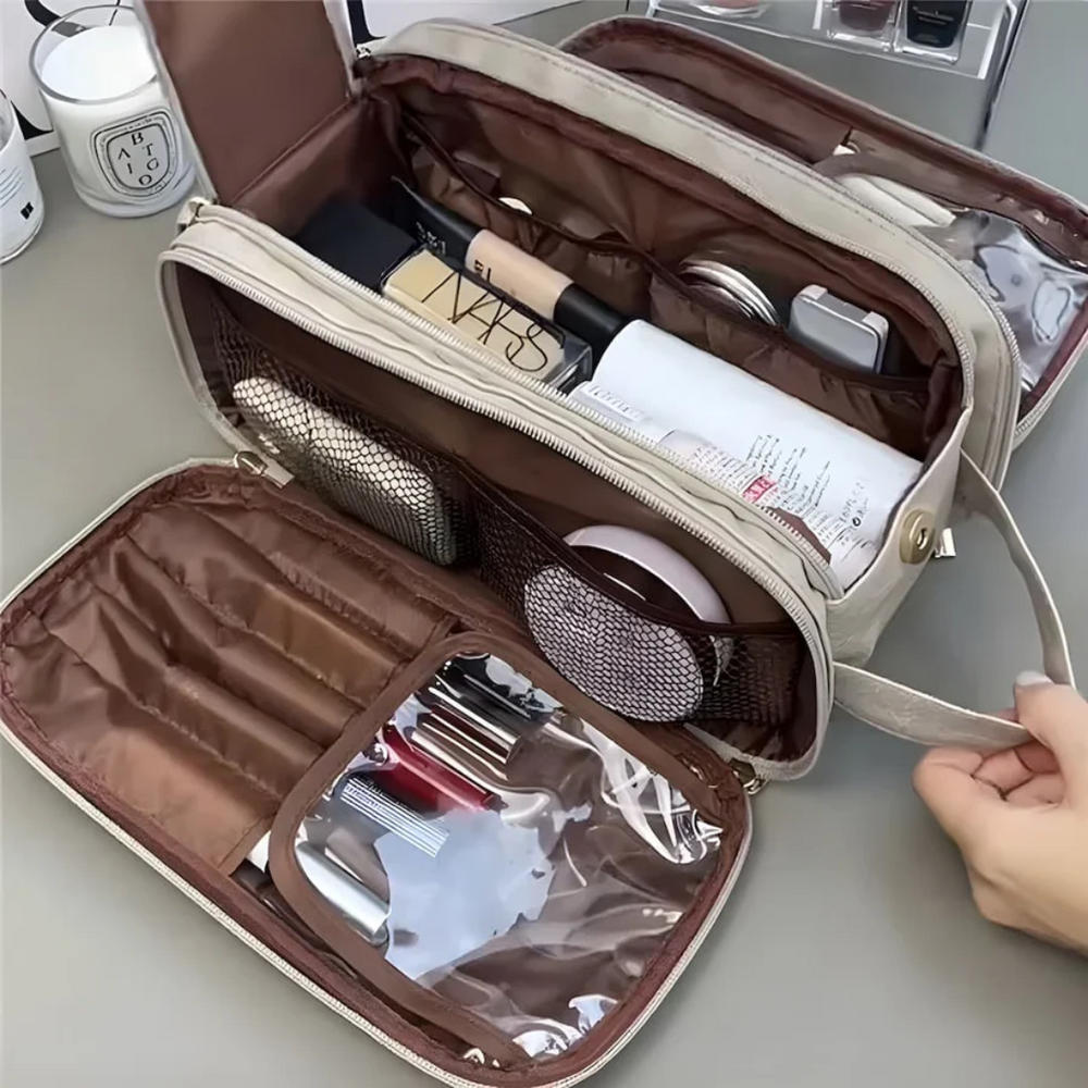 Stijlvolle beauty organizer toilettas voor make-up; houd al je spullen netjes & georganiseerd op reis.