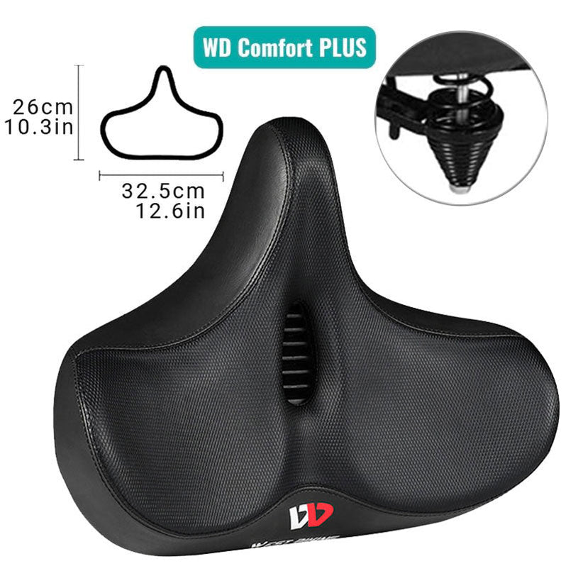 Ergonomisch breed ademend fietszadel van Aurora Wonen. Biedt gel comfort en drukvrij fietsgenot op elke rit.
