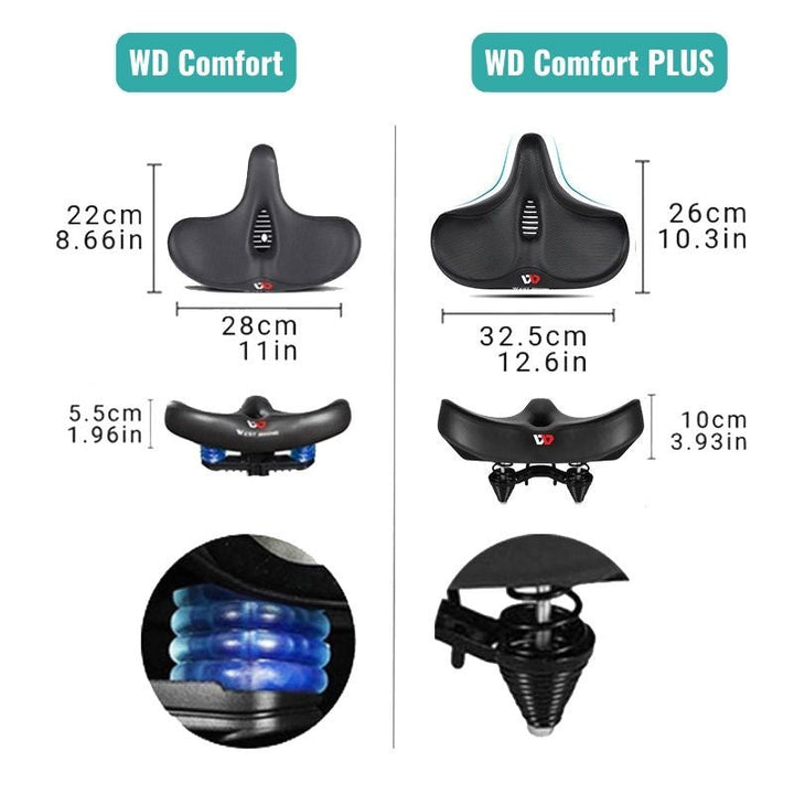 Geavanceerd gelzadel voor superieur fietscomfort, ergonomisch en breed, vermindert drukpunten effectief tijdens het fietsen.