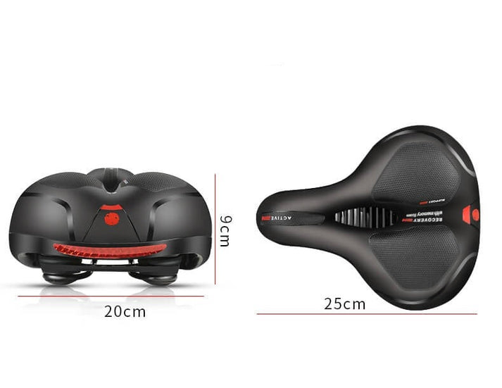 Zijaanzicht comfort fietszadel, ergonomisch design. Geschikt voor wielrennen, outdoor en dagelijks fietsen.