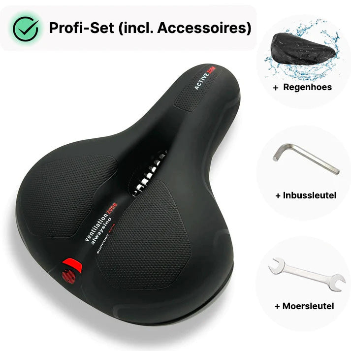 Gedetailleerd comfortzadel, ademende textuur. Ergonomisch voor langdurig fietsplezier en minder zadelpijn.