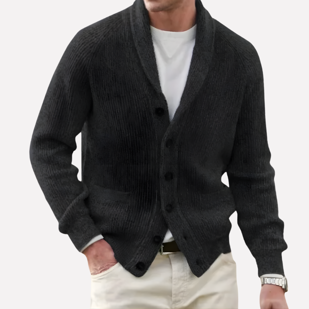 Comfortabel heren cardigan met stijlvolle schouderkraag, lange mouwen en knoopsluiting voor een casual look.