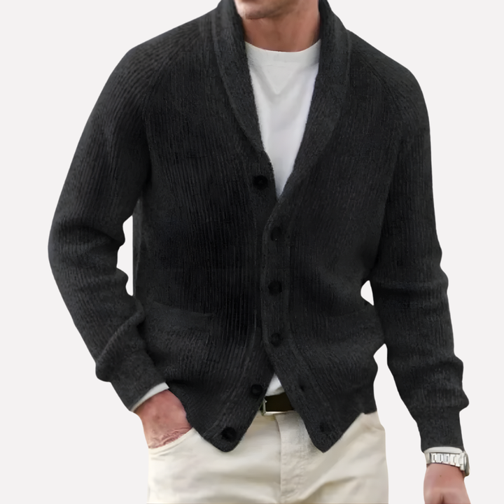 Comfortabel heren cardigan met stijlvolle schouderkraag, lange mouwen en knoopsluiting voor een casual look.