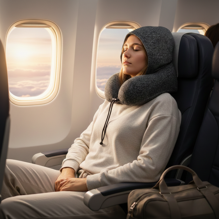 Ergonomisch nekkussen met traagschuim voor ultiem reiscomfort. Perfect voor slaap en ontspanning onderweg.
