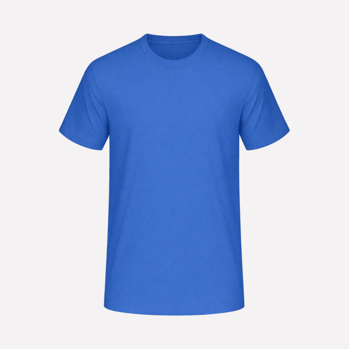 Zacht blauw unisex shirt met korte mouwen, comfortabel en ademend, een essentieel kledingstuk voor elke dag.
